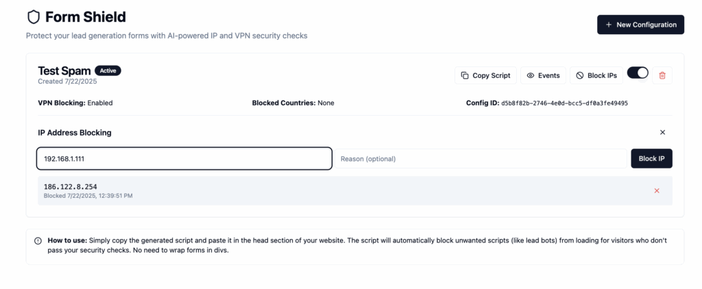 block spammy ip in form shield 